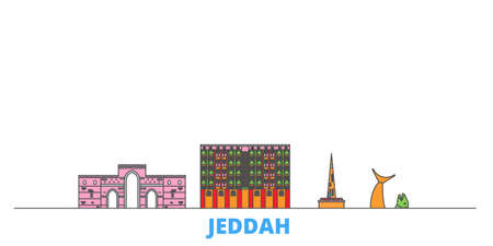 Saudi Arabia, Jeddah cityscape line vector. Travel flat city landmark, oultine illustration, line world iconsのイラスト素材