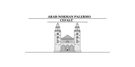 Italy, Cefalu city skyline isolated vector illustration, iconsのイラスト素材