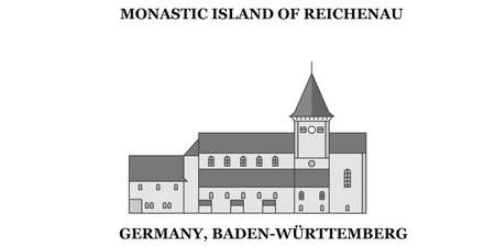 Germany, Baden Wurttemberg, Reichenau, Monastic Island city skyline isolated vector illustration, iconsのイラスト素材