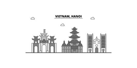 Vietnam, Hanoi city skyline isolated vector illustration, iconsのイラスト素材
