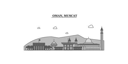 Oman, Muscat city skyline isolated vector illustration, iconsのイラスト素材