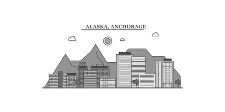 United States, Anchorage city skyline isolated vector illustration, iconsのイラスト素材