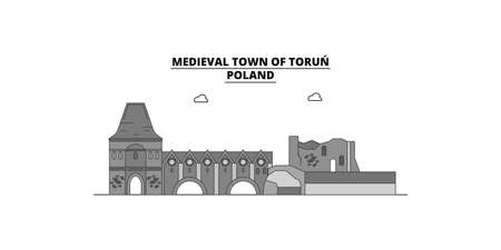 Poland, Torun City city skyline isolated vector illustration, iconsのイラスト素材