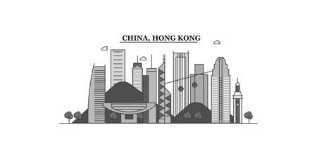 China, Hong Kong city skyline isolated vector illustration, iconsのイラスト素材
