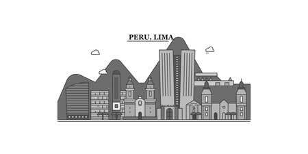 Peru, Lima city skyline isolated vector illustration, iconsのイラスト素材