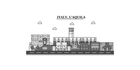 Italy, Laquila city skyline isolated vector illustration, iconsのイラスト素材