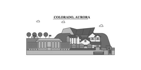 United States, Aurora city skyline isolated vector illustration, iconsのイラスト素材