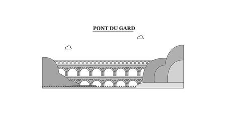France, Pont Du Gard city skyline isolated vector illustration, iconsのイラスト素材