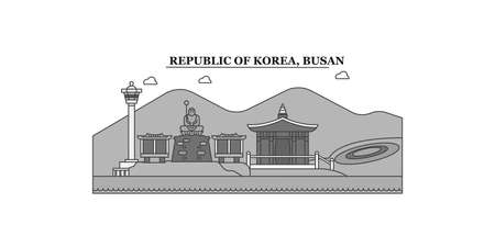 Korea, Busan city skyline isolated vector illustration, iconsのイラスト素材