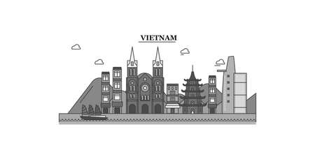 Vietnam city skyline isolated vector illustration, iconsのイラスト素材