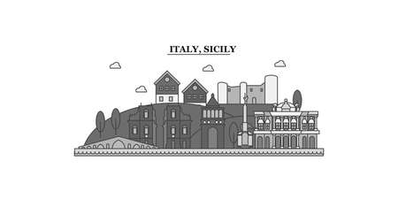 Italy, Sicily city skyline isolated vector illustration, iconsのイラスト素材