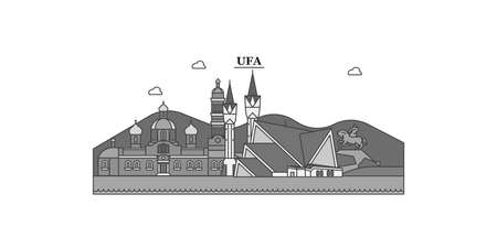 Russia, Ufa city skyline isolated vector illustration, iconsのイラスト素材