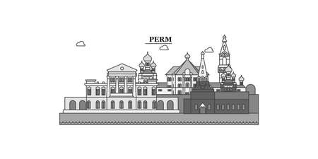 Russia, Perm city skyline isolated vector illustration, iconsのイラスト素材