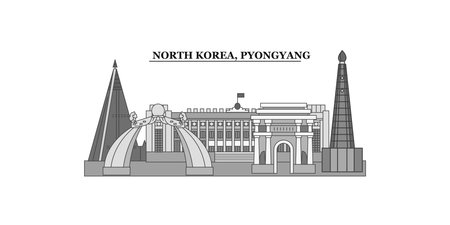 North Korea, Pyongyang city skyline isolated vector illustration, iconsのイラスト素材