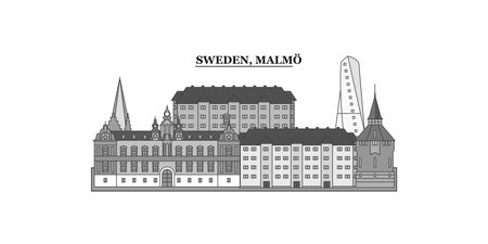 Sweden, Malmo city skyline isolated vector illustration, iconsのイラスト素材