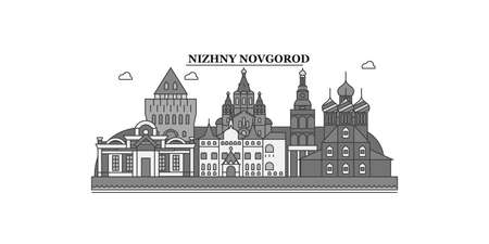 Russia, Nizhny Novgorod city skyline isolated vector illustration, iconsのイラスト素材