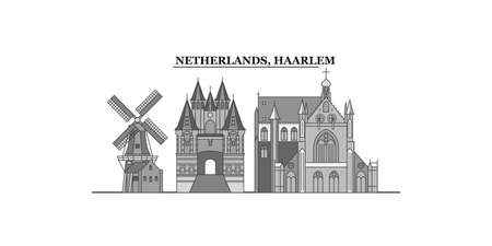 Netherlands, Haarlem city skyline isolated vector illustration, iconsのイラスト素材