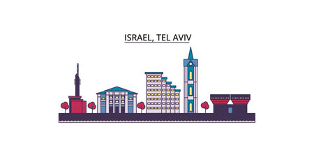 Istael, Tel Aviv tourism landmarks, vector city travel illustrationのイラスト素材