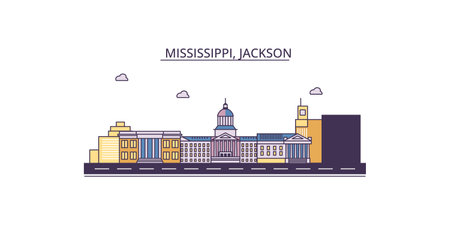 United States, Jackson tourism landmarks, vector city travel illustrationのイラスト素材