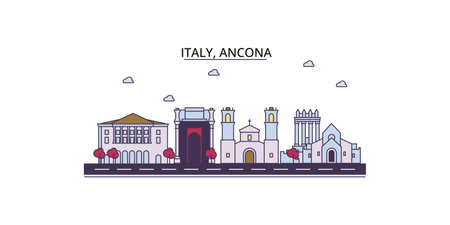 Italy, Ancona tourism landmarks, vector city travel illustrationのイラスト素材