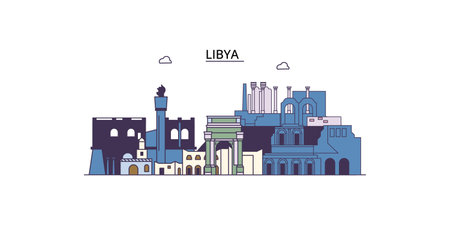 Libya tourism landmarks, vector city travel illustrationのイラスト素材