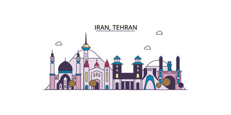 Iran, Tehran tourism landmarks, vector city travel illustrationのイラスト素材