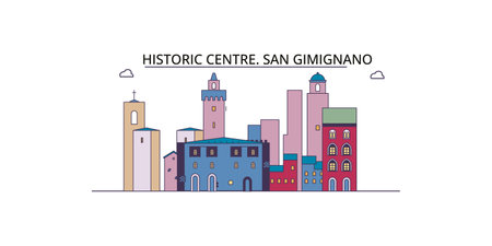 Italy, San Gimignano City tourism landmarks, vector city travel illustrationのイラスト素材
