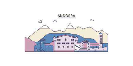 Andorra tourism landmarks, vector city travel illustrationのイラスト素材