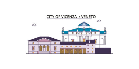 Italy, Vicenza tourism landmarks, vector city travel illustrationのイラスト素材