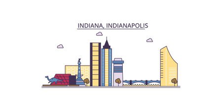 United States, Indianapolis tourism landmarks, vector city travel illustrationのイラスト素材