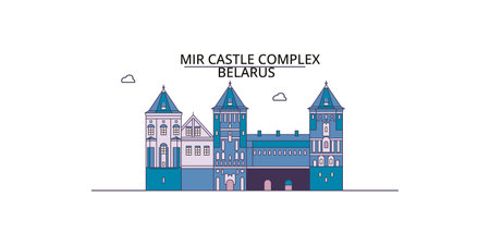 Belarus, Mir tourism landmarks, vector city travel illustrationのイラスト素材