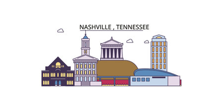 United States, Nashville tourism landmarks, vector city travel illustrationのイラスト素材