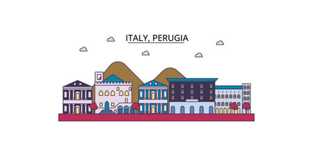 Italy, Perugia tourism landmarks, vector city travel illustrationのイラスト素材