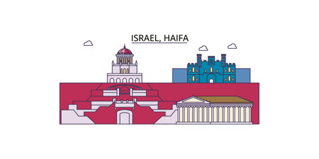 Israel, Haifa tourism landmarks, vector city travel illustrationのイラスト素材