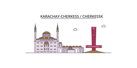 Russia, Cherkessk tourism landmarks, vector city travel illustrationのイラスト素材