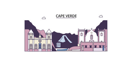 Cape Verde tourism landmarks, vector city travel illustrationのイラスト素材