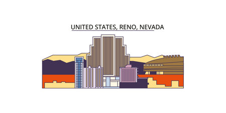 United States, Reno tourism landmarks, vector city travel illustrationのイラスト素材