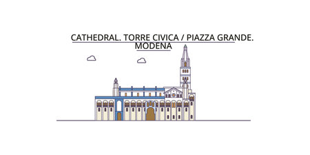 Italy, Modena tourism landmarks, vector city travel illustrationのイラスト素材