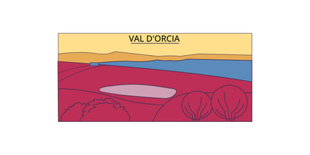 Italy, Val Dorcia tourism landmarks, vector city travel illustrationのイラスト素材