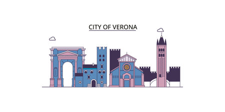 Italy, Verona City tourism landmarks, vector city travel illustrationのイラスト素材