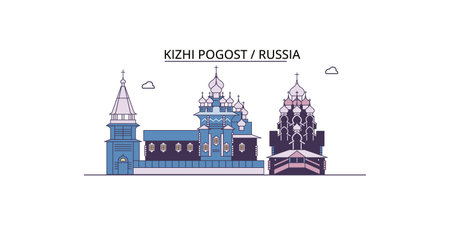 Russia, Kizhi Pogost tourism landmarks, vector city travel illustrationのイラスト素材