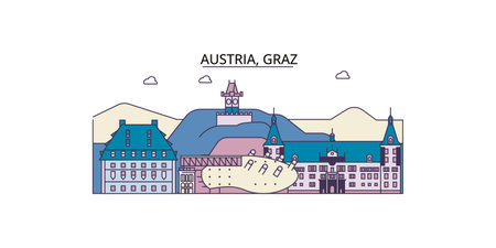Austria, Graz tourism landmarks, vector city travel illustrationのイラスト素材