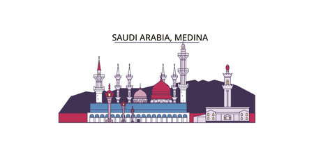 Saudi Arabia, Medina tourism landmarks, vector city travel illustrationのイラスト素材