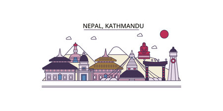 Nepal, Kathmandu tourism landmarks, vector city travel illustrationのイラスト素材