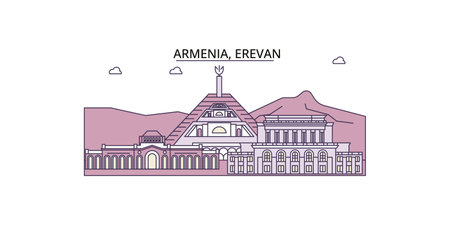 Armenia, Erevan tourism landmarks, vector city travel illustrationのイラスト素材