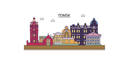 Russia, Tomsk tourism landmarks, vector city travel illustrationのイラスト素材