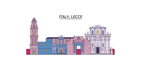 Italy, Lecce tourism landmarks, vector city travel illustrationのイラスト素材