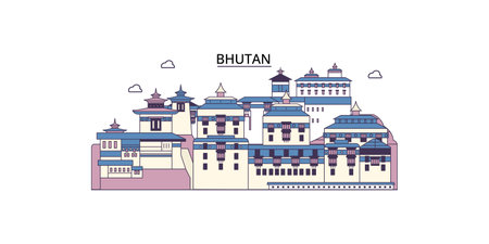 Bhutan tourism landmarks, vector city travel illustrationのイラスト素材