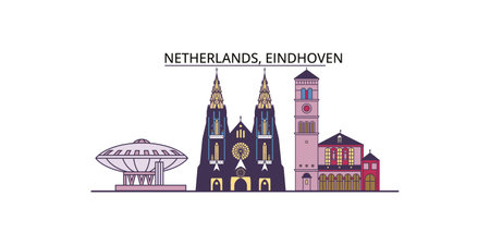Netherlands, Eindhoven tourism landmarks, vector city travel illustrationのイラスト素材