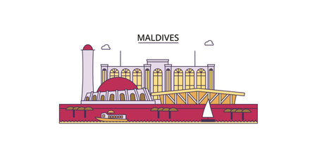 Maldives tourism landmarks, vector city travel illustrationのイラスト素材